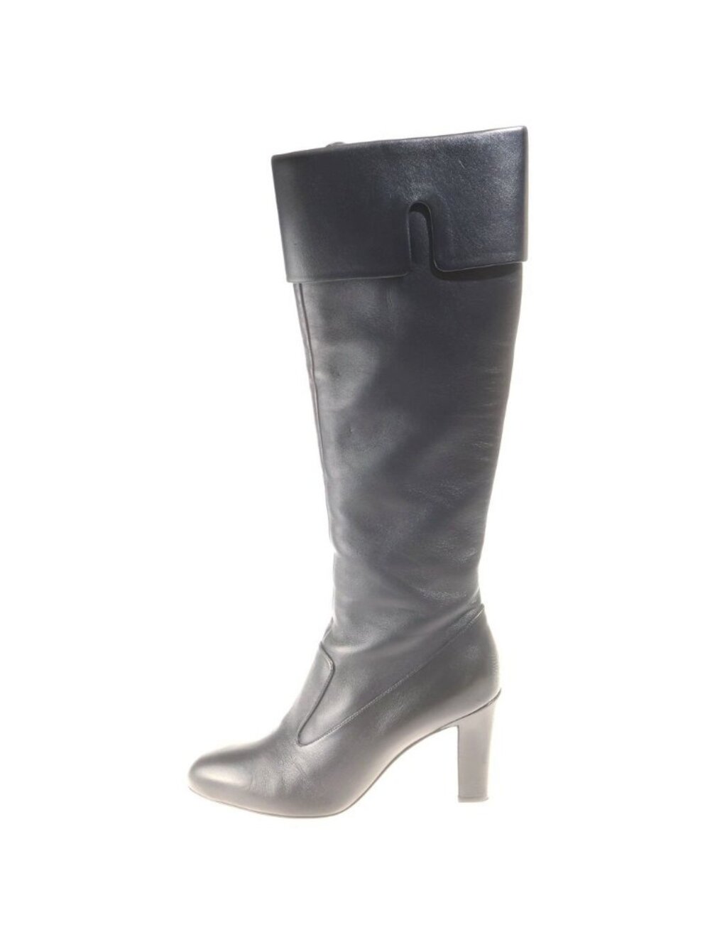 Chanel Leather Long Boots CC Logo Side Zip All Black